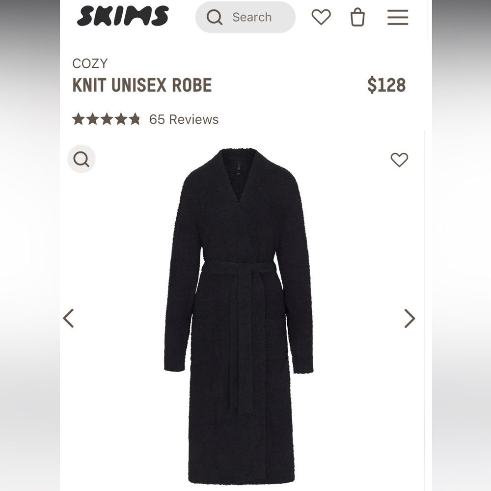 Skims cozy knit unisex robe - onyx s/m